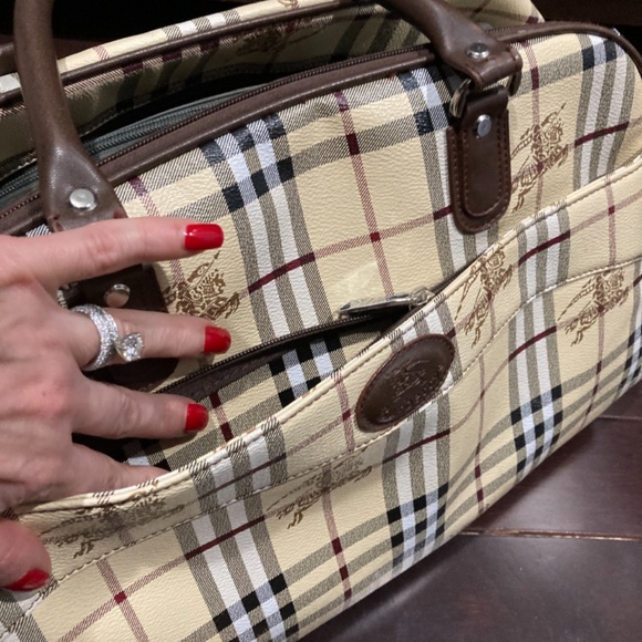 RARE Burberry Haymarket Rolling Luggage Travel Bag Weekender - Picture 3 of 15